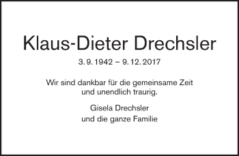 Traueranzeige von Klaus-Dieter Drechsler von Tagesspiegel
