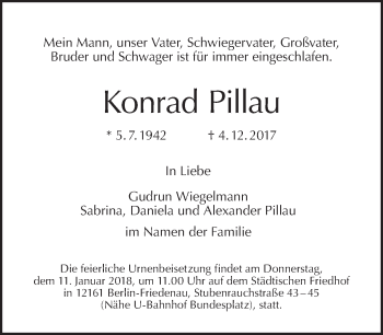 Traueranzeige von Konrad Pillau von Tagesspiegel