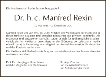 Traueranzeige von Manfred Rexin von Tagesspiegel