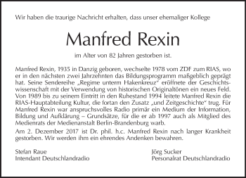 Traueranzeige von Manfred Rexin von Tagesspiegel
