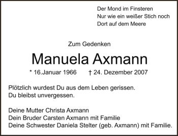 Traueranzeige von Manuela Axmann von Tagesspiegel