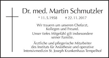 Traueranzeige von Martin Schmutzler von Tagesspiegel