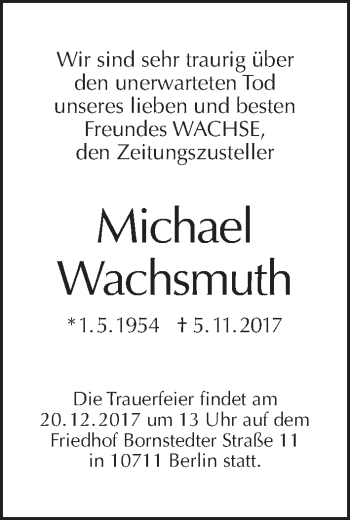 Traueranzeige von Michael Wachsmuth von Tagesspiegel