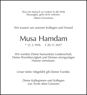 Traueranzeige von Musa Hamdam von Tagesspiegel