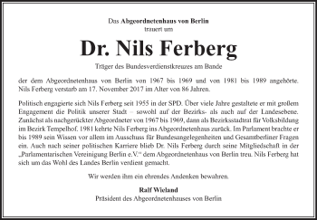 Traueranzeige von Nils Ferberg von Tagesspiegel