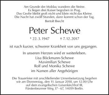 Traueranzeige von Peter Schewe von Tagesspiegel