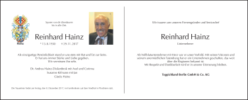 Traueranzeige von Reinhard Hainz von Tagesspiegel