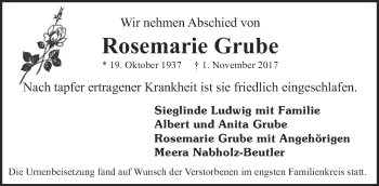 Traueranzeige von Rosemarie Grube von Tagesspiegel