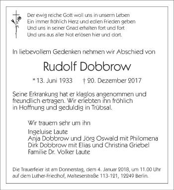 Traueranzeige von Rudolf Dobbrow von Tagesspiegel
