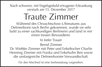 Traueranzeige von Traute Zimmer von Tagesspiegel