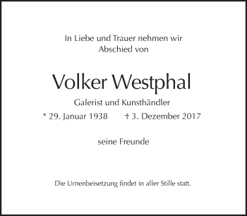 Traueranzeige von Volker Westphal von Tagesspiegel