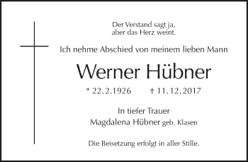 Traueranzeige von Werner Hübner von Tagesspiegel