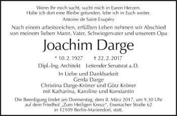 Traueranzeige von Joachim Darge von Tagesspiegel