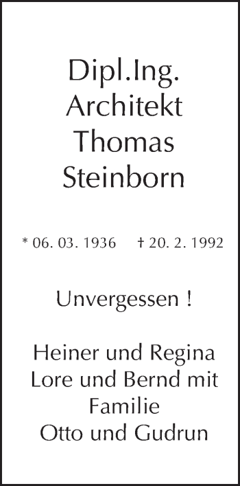 Traueranzeige von Thomas Steinborn von Tagesspiegel