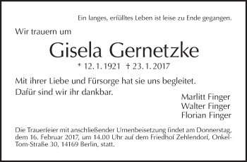 Traueranzeige von Gisela Gernetzke von Tagesspiegel