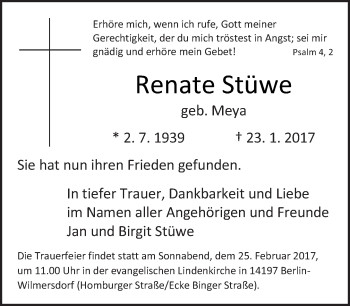 Traueranzeige von Renate Stüwe von Tagesspiegel