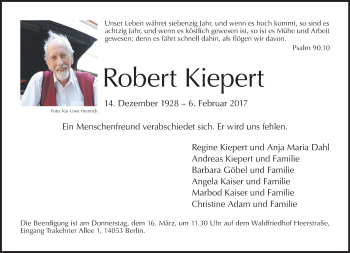 Traueranzeige von Robert Kiepert von Tagesspiegel