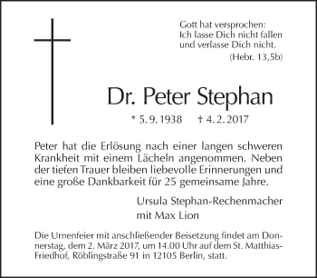 Traueranzeige von Peter Stephan von Tagesspiegel