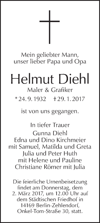 Traueranzeige von Helmut Diehl von Tagesspiegel