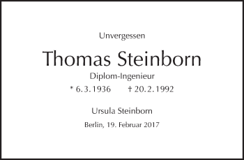 Traueranzeige von Thomas Steinborn von Tagesspiegel