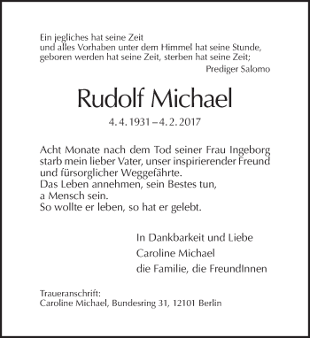Traueranzeige von Rudolf Michael von Tagesspiegel