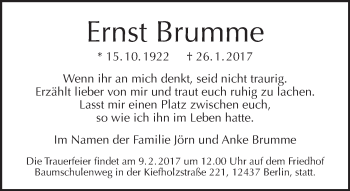 Traueranzeige von Ernst Brumme von Tagesspiegel