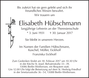 Traueranzeige von Elisabeth Hbschmann von Tagesspiegel