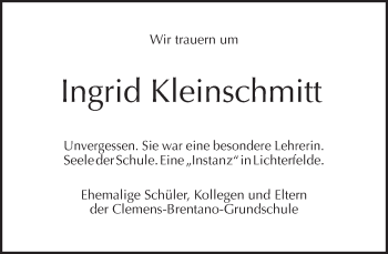 Traueranzeige von Ingrid Kleinschmitt von Tagesspiegel