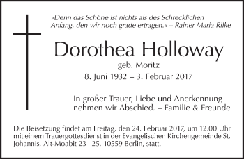 Traueranzeige von Dorothea Holloway von Tagesspiegel
