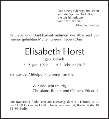 Traueranzeige von Elisabeth Horst von Tagesspiegel