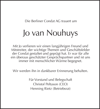 Traueranzeige von Jo van Nouhuys von Tagesspiegel