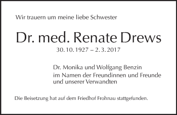 Traueranzeige von Renate Drews von Tagesspiegel