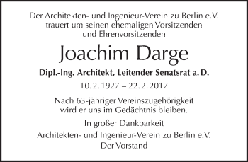Traueranzeige von Joachim Darge von Tagesspiegel