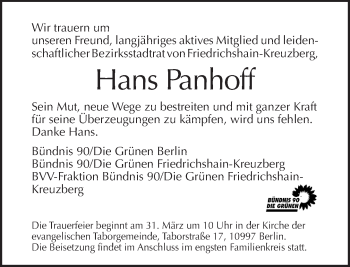 Traueranzeige von Hans Panhoff von Tagesspiegel