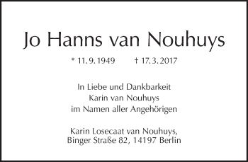 Traueranzeige von Jo Hanns van Nouhuys von Tagesspiegel