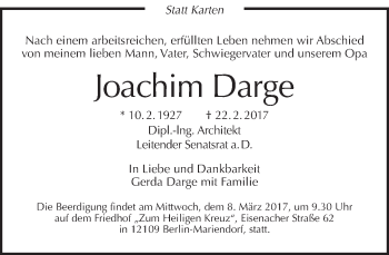 Traueranzeige von Joachim Darge von Tagesspiegel