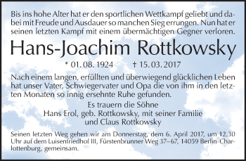 Traueranzeige von Hans-Joachim Rottkowsky von Tagesspiegel