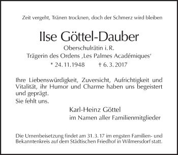 Traueranzeige von Ilse Göttel-Dauber von Tagesspiegel