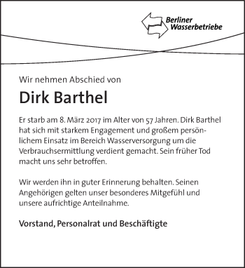 Traueranzeige von Dirk Barthel von Tagesspiegel