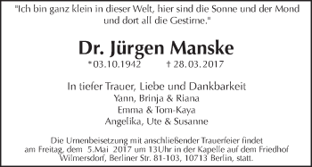 Traueranzeige von Jürgen Manske von Tagesspiegel