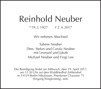 Traueranzeige von Reinhold Neuber von Tagesspiegel