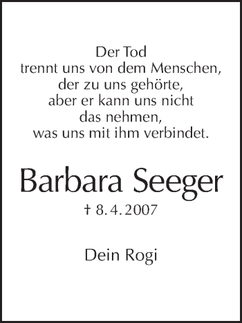 Traueranzeige von Barbara Seeger von Tagesspiegel