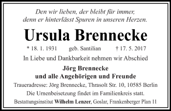 Traueranzeige von Ursula Brennecke von Tagesspiegel