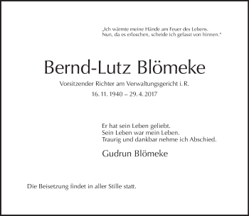 Traueranzeige von Bernd-Lutz Blömeke von Tagesspiegel