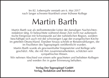 Traueranzeige von Martin Barth von Tagesspiegel