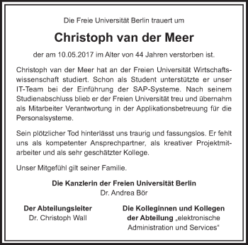 Traueranzeige von Christoph van der Meer von Tagesspiegel