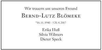 Traueranzeige von Bernd-Lutz Blömeke von Tagesspiegel
