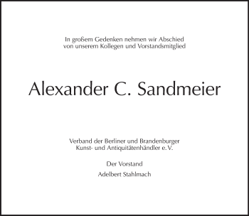 Traueranzeige von Alexander Sandmeier von Tagesspiegel