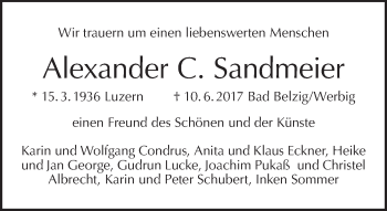 Traueranzeige von Alexander C. Sandmeier von Tagesspiegel