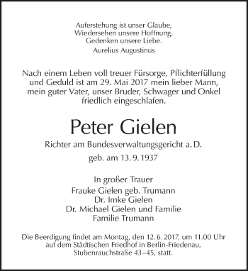 Traueranzeige von Peter Gielen von Tagesspiegel